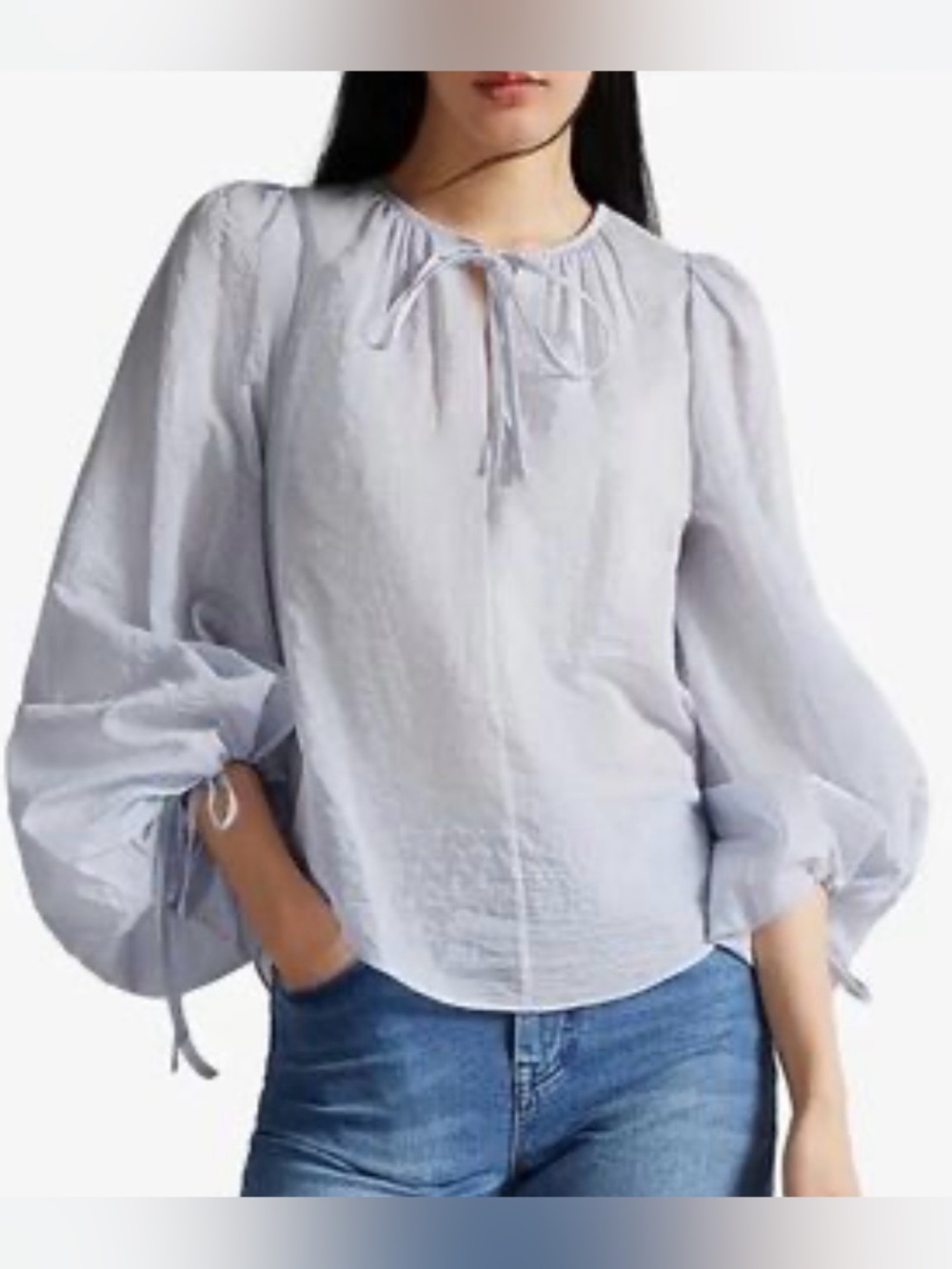 Ted Baker Blouse Sz 2 / US 6 Silana Top Oversized Long Sleeve Tie Boho Romantic